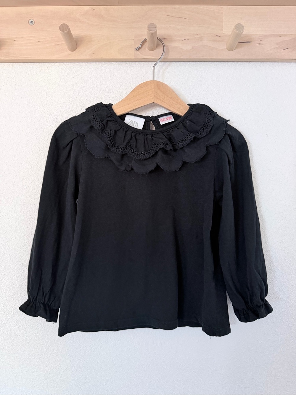 Zara Toddler Black Ruffled Lace Collar Long Sleeve Top